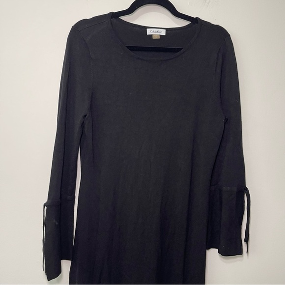 Calvin Klein Women’s Black Knit Dress Tie Sleeve Detail formal party Size M - Picture 2 of 8